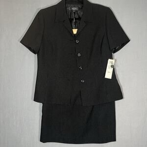 NWT Kasper Blazer Pencil Skirt Suit Set Womens 12‎ Black Business Office Casual